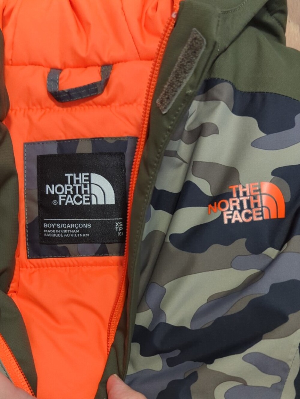 The North Face Kids Camo Green & Orange Hooded Jacket - Picture 2 of 4
